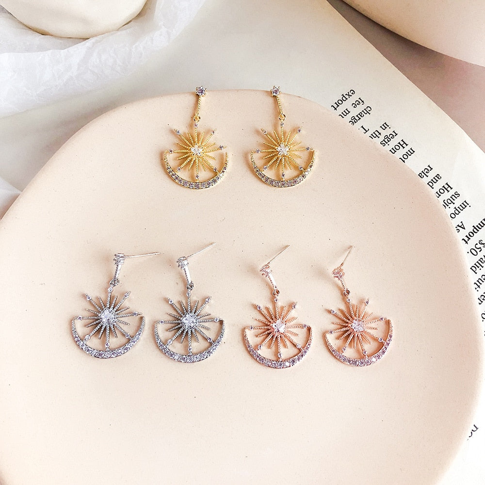 Trendy Crystal Geometric Women Dangle Earrings Solar Moon Crystal Earrings For Women Drops Earrings Bohemian Earrings