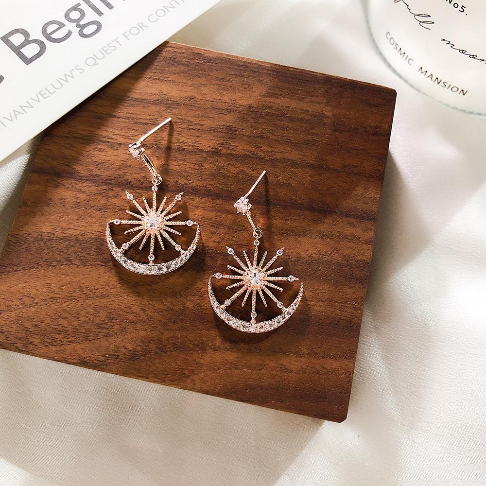 Trendy Crystal Geometric Women Dangle Earrings Solar Moon Crystal Earrings For Women Drops Earrings Bohemian Earrings