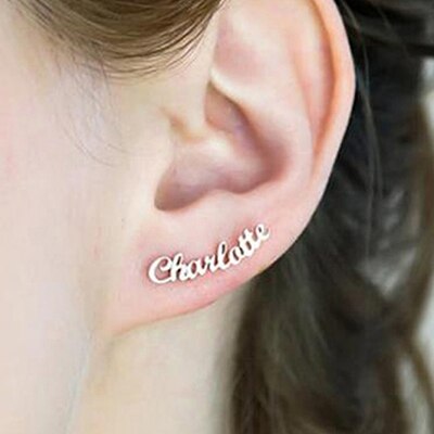 DODOAI Zircon Name Earrings, Curved Scalloped Earrings For Women Personalized Custom Letter Earrings, CZ Curved Earrings For BFF