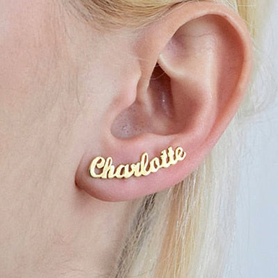 DODOAI Zircon Name Earrings, Curved Scalloped Earrings For Women Personalized Custom Letter Earrings, CZ Curved Earrings For BFF