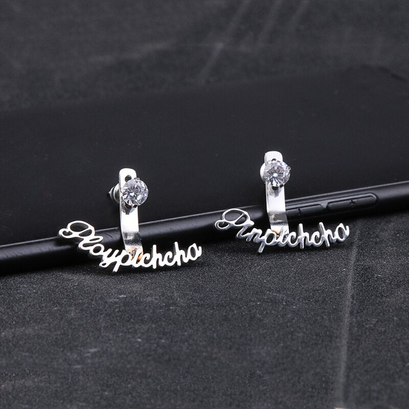 DODOAI Zircon Name Earrings, Curved Scalloped Earrings For Women Personalized Custom Letter Earrings, CZ Curved Earrings For BFF