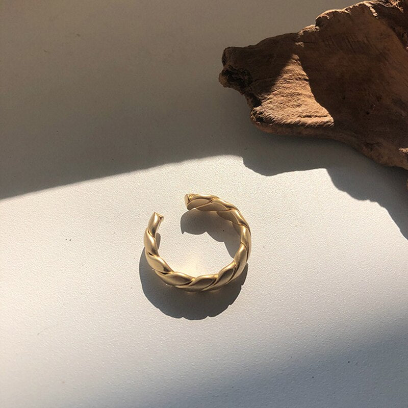Peri'sBox Thick Gold Twisted Rings Matte Color Geometric Rings for Women Vintage Open Rings Adjustable 2019 Minimalist Jewelry