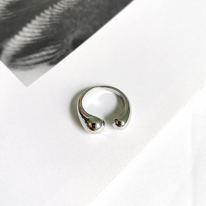 Peri'sBox Gold Silver Color Waterdrop Rings Asymmetric Double Circle Geometric Rings Minimalist Open Rings for Women 2020 Trendy