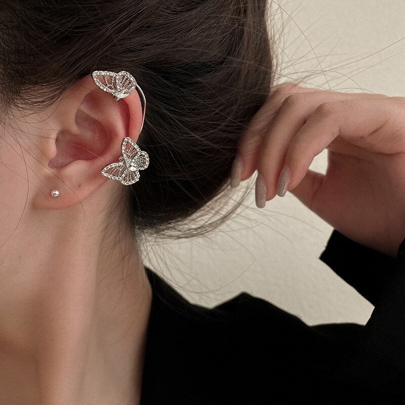 Kpop Shiny Zircon Butterfly Earcuff For Women Without Piercing Earrings 2022 Fashion Ear Clip Earrings Bride Wedding Jewelry
