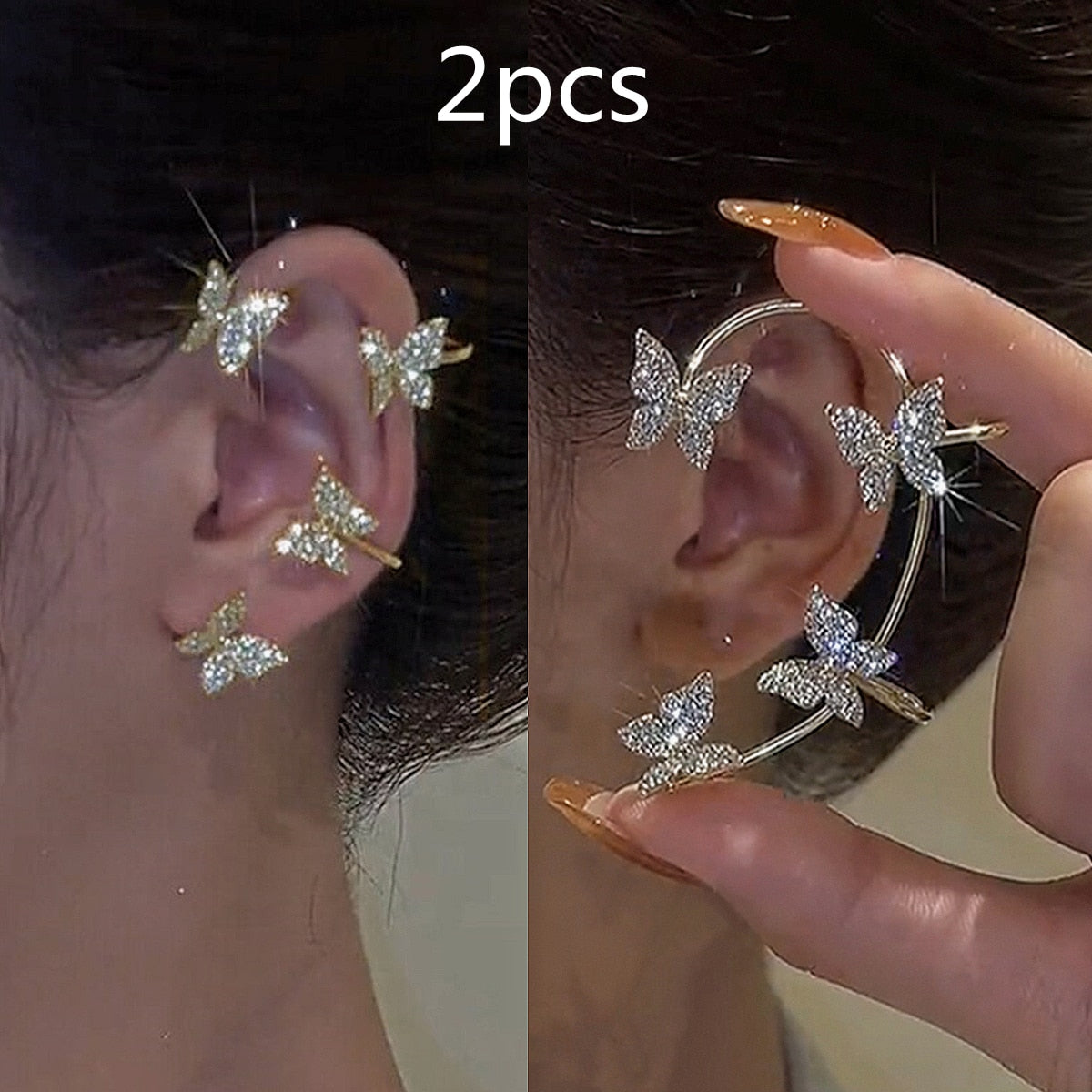 Kpop Shiny Zircon Butterfly Earcuff For Women Without Piercing Earrings 2022 Fashion Ear Clip Earrings Bride Wedding Jewelry