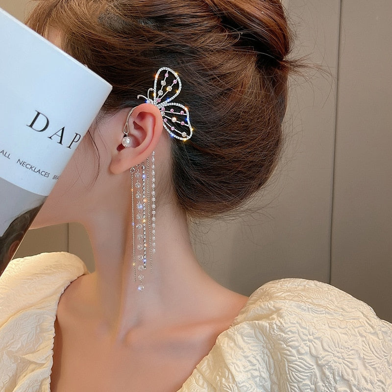 Kpop Shiny Zircon Butterfly Earcuff For Women Without Piercing Earrings 2022 Fashion Ear Clip Earrings Bride Wedding Jewelry