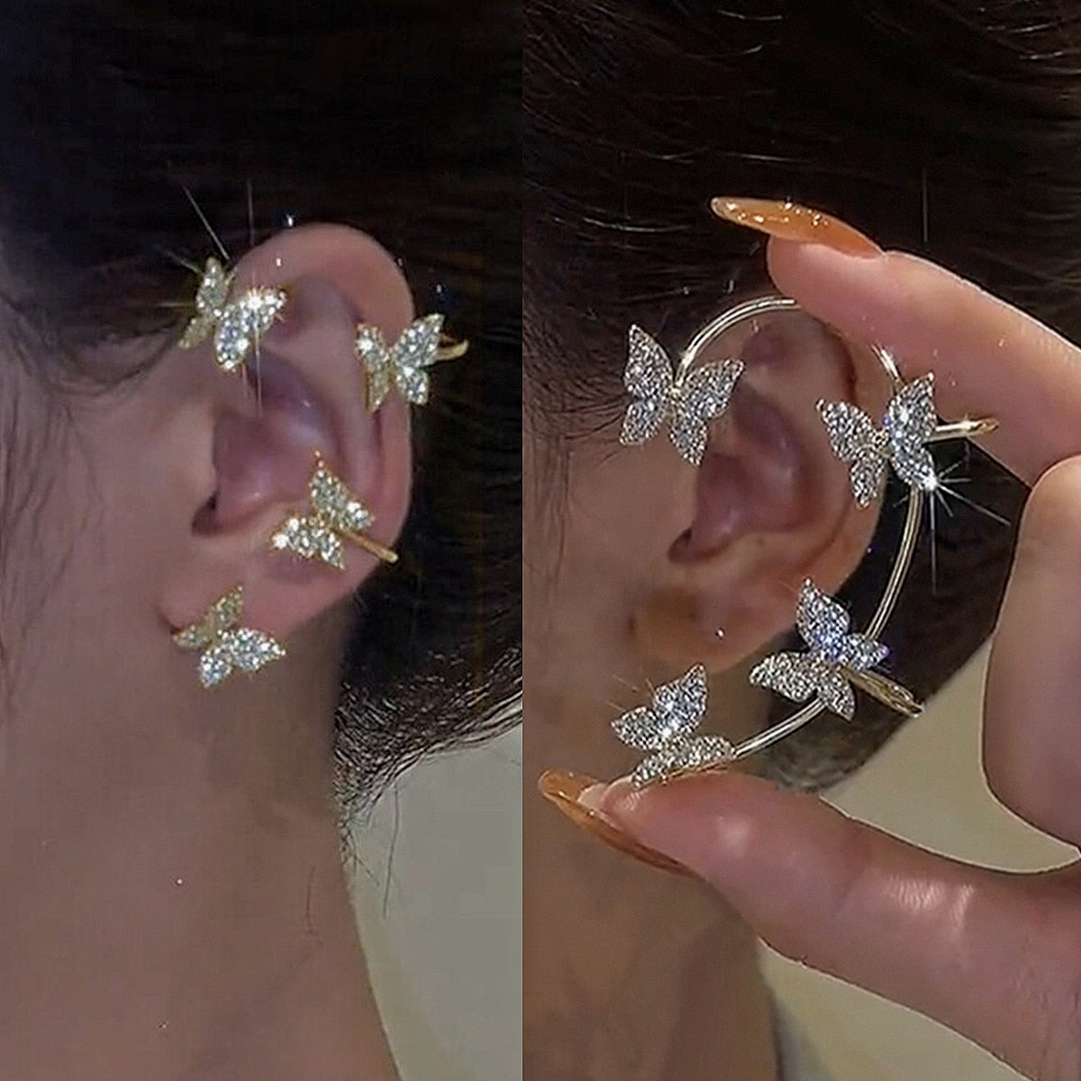 Kpop Shiny Zircon Butterfly Earcuff For Women