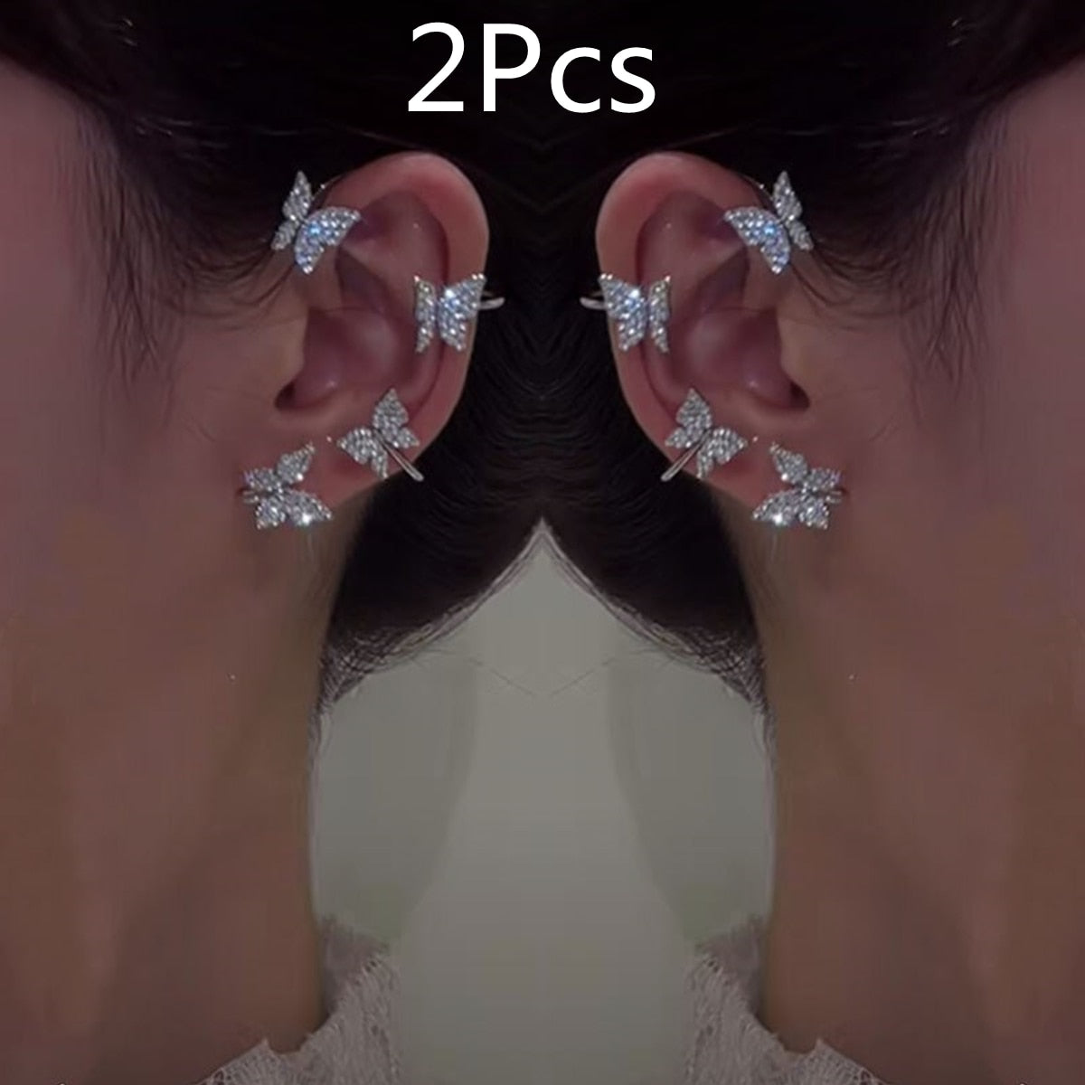 Kpop Shiny Zircon Butterfly Earcuff For Women