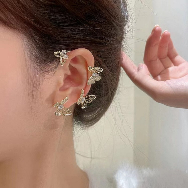 Kpop Shiny Zircon Butterfly Earcuff For Women