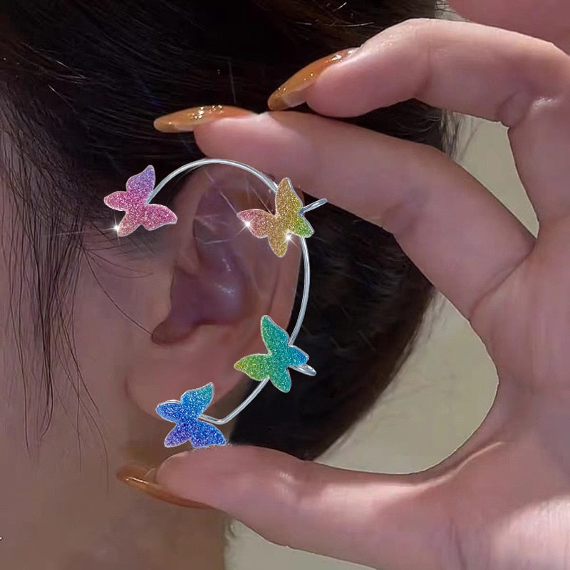 Kpop Shiny Zircon Butterfly Earcuff For Women