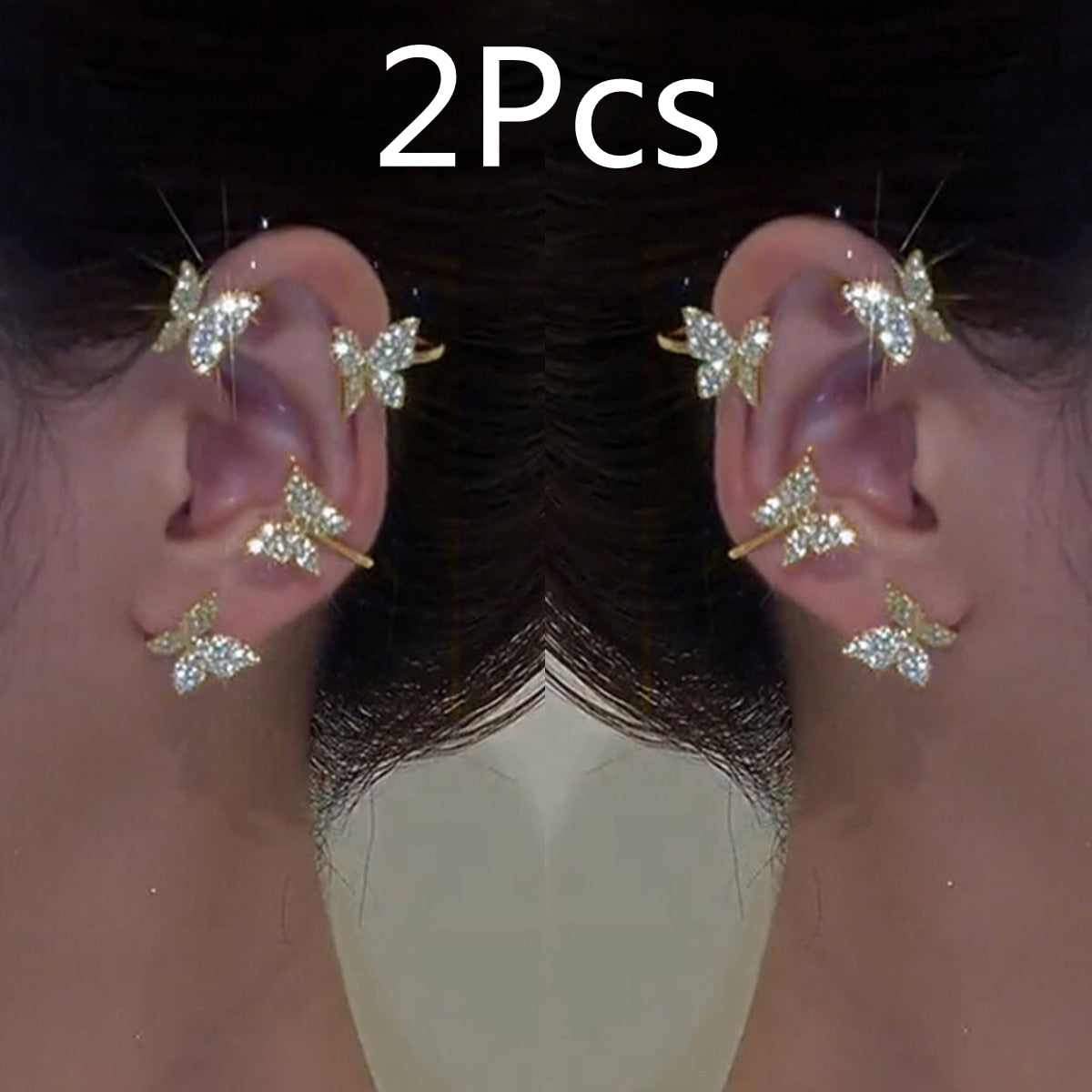 Kpop Shiny Zircon Butterfly Earcuff For Women Without Piercing Earrings 2022 Fashion Ear Clip Earrings Bride Wedding Jewelry
