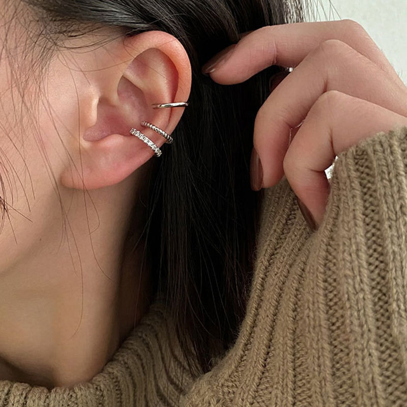 3Pcs/Set Clips Earring for Women Unisex Minimalist Fashion Cartilage Hoop Earrings Sets Ear Cuff fake piercing Clip on Earring