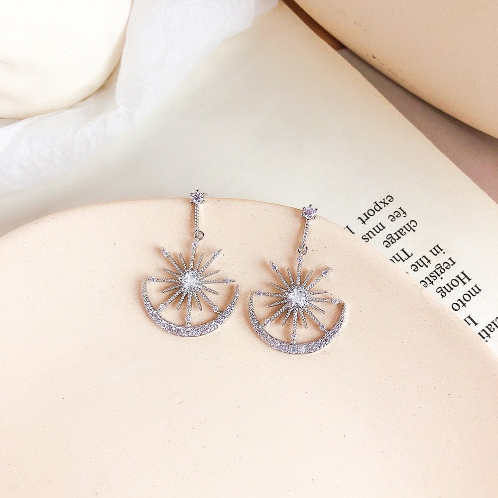 Trendy Crystal Geometric Women Dangle Earrings Solar Moon Crystal Earrings For Women Drops Earrings Bohemian Earrings