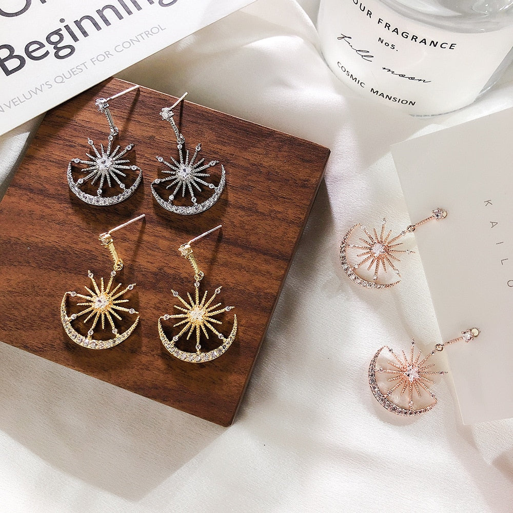 Trendy Crystal Geometric Women Dangle Earrings Solar Moon Crystal Earrings For Women Drops Earrings Bohemian Earrings