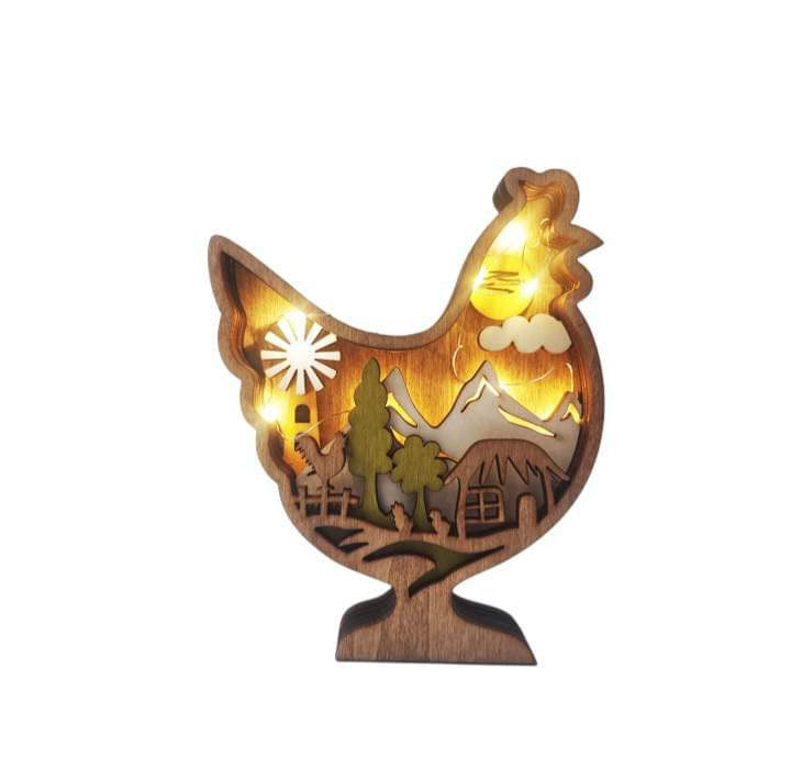 3D Wooden Chicken Statue Light  Hollow!