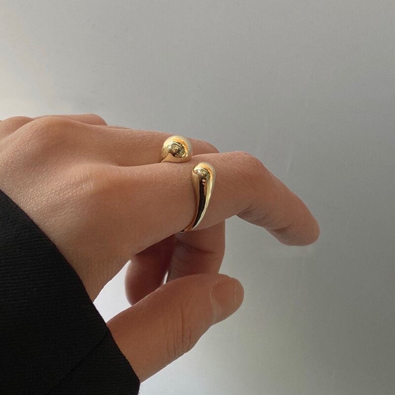 Peri&#39;sBox Gold Silver Color Waterdrop Rings Asymmetric Double Circle Geometric Rings Minimalist Open Rings for Women 2020 Trendy