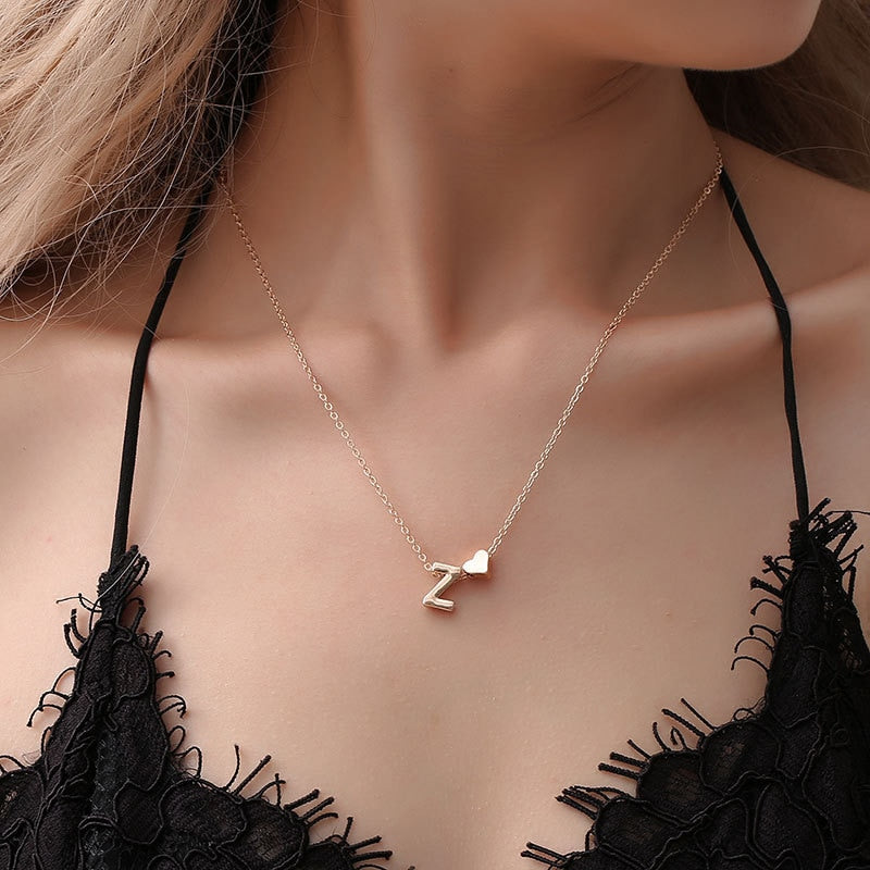 Fashion Tiny Heart Dainty Initial Necklace