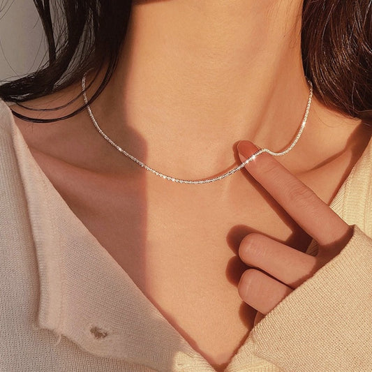 Silver Colour Sparkling Clavicle Chain Choker Necklace