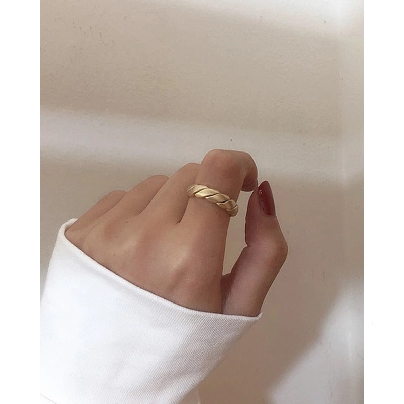 Thick Gold Twisted Rings Matte Color Geometric Rings for Women