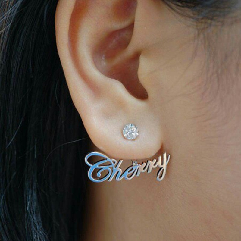 DODOAI Zircon Name Earrings, Curved Scalloped Earrings For Women Personalized Custom Letter Earrings, CZ Curved Earrings For BFF