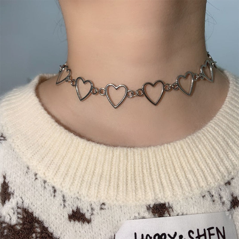 New Hollow Korean Sweet Love Heart Choker Necklace