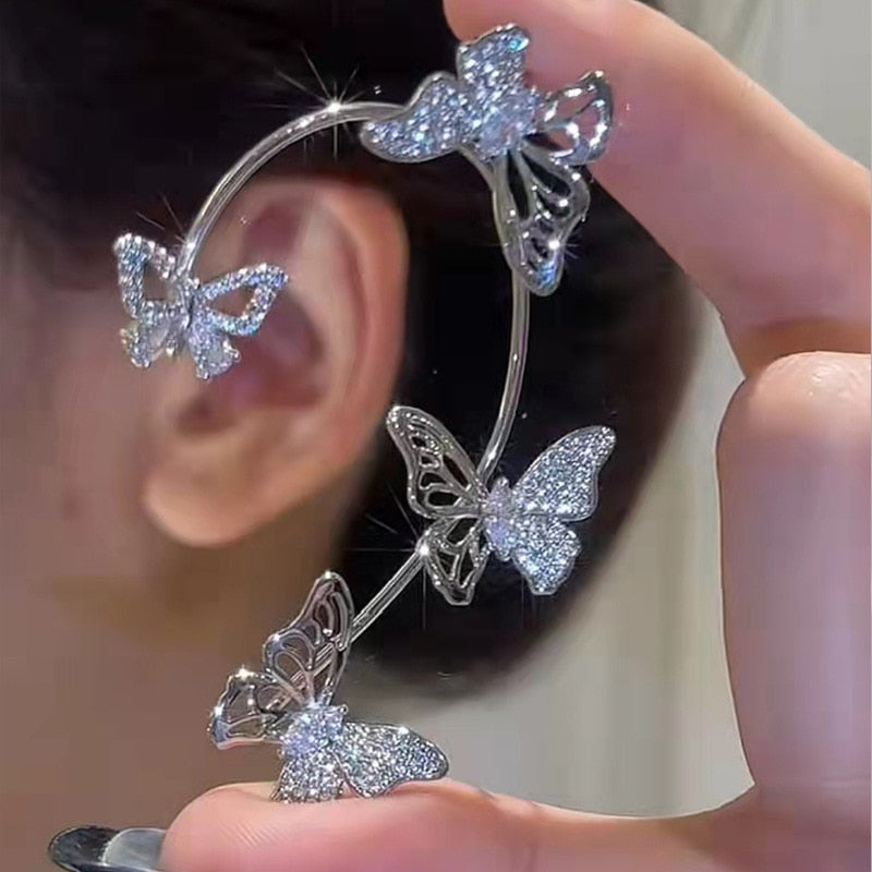 Kpop Shiny Zircon Butterfly Earcuff For Women