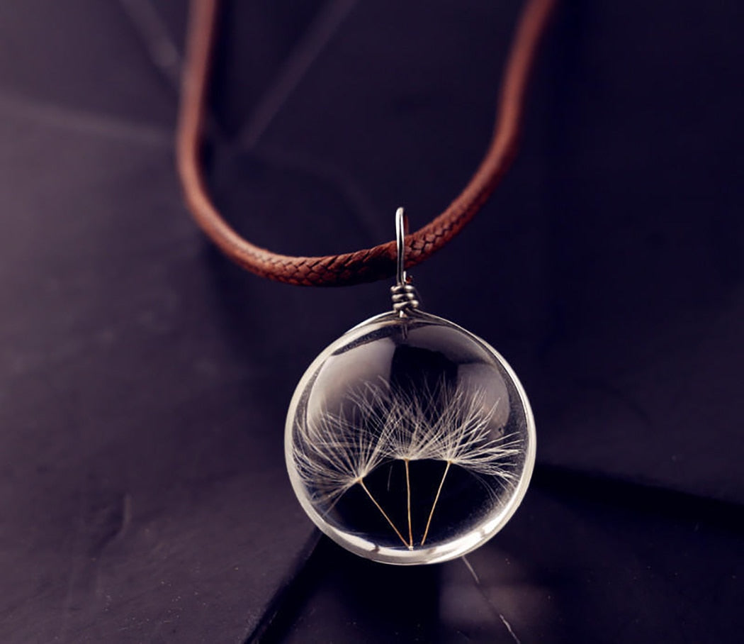 Dandelion Glass Ball Pendant Necklace - Magicalplatform 